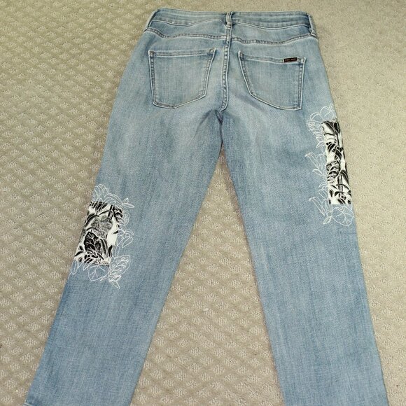 White House Black Market Women's Size 00 Straight Crop Floral Patch Embroidered - Picture 2 of 7